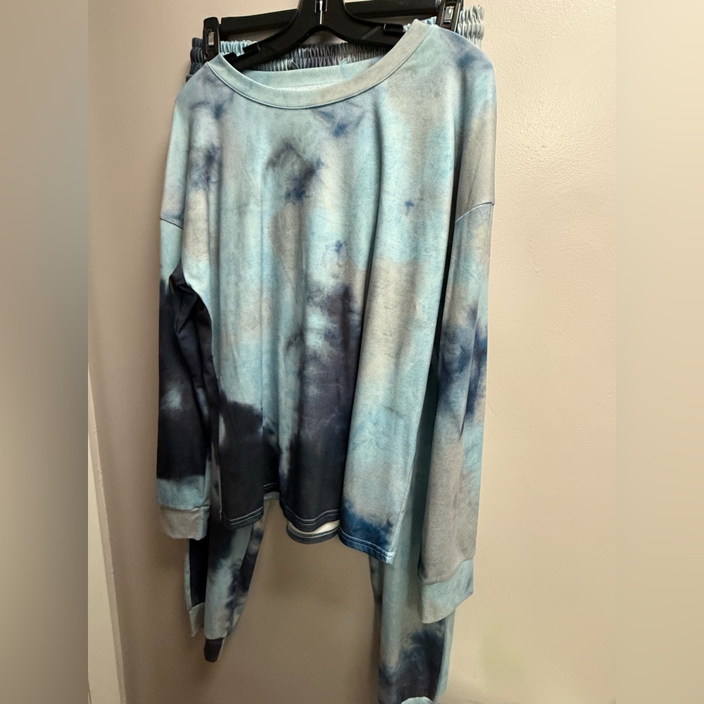 Tie-Dye Blue Track Jogger Set - Women's Comfortable Lounge Pants